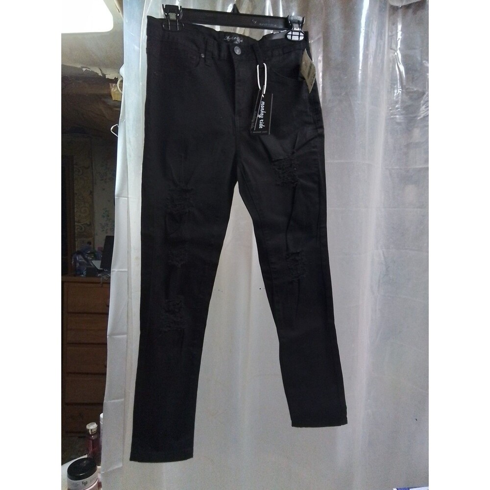 Monkey Ride Distressed Skinny Black Denim Jeans‎ Size 7/8, New with tags
